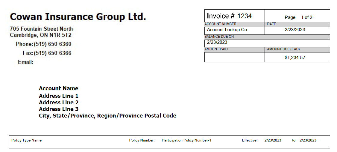 figure 1 - Cowan Insurance Group invoice